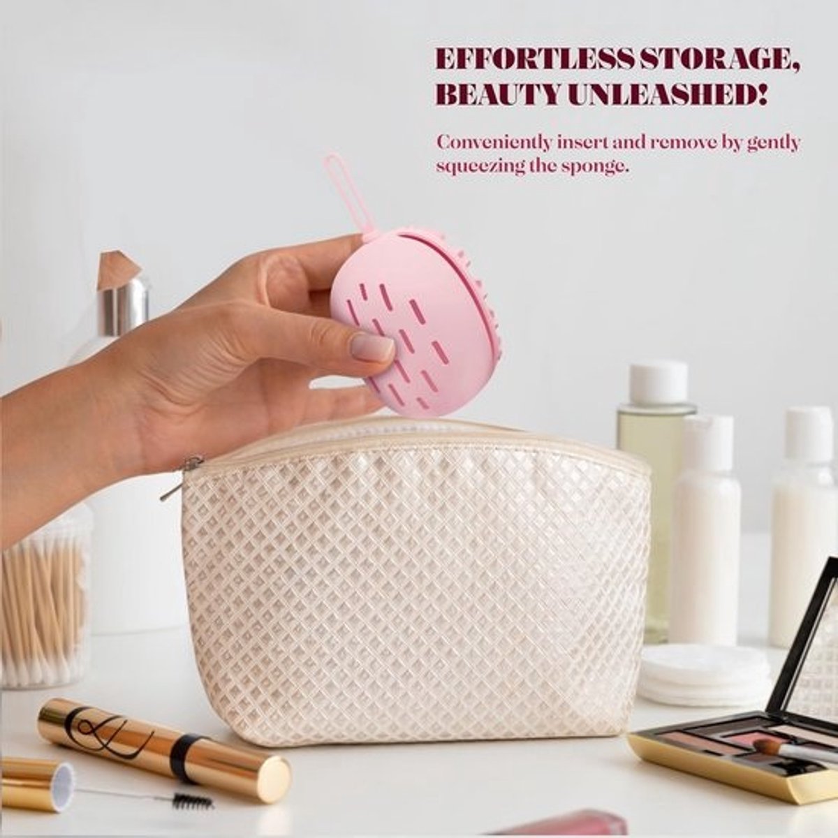 Make-up Spons Houder met Reiskoffer voor Foundation - Roze