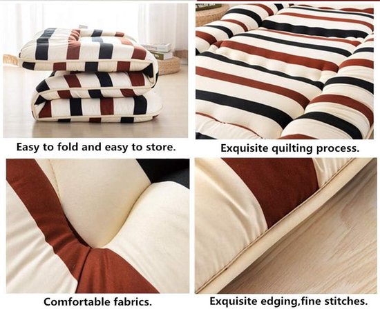 Vloermatras - Tatami futon - Extra slaapcomfort - Opvouwbaar ontwerp - 90x200cm - Gestreept — afbeelding 5