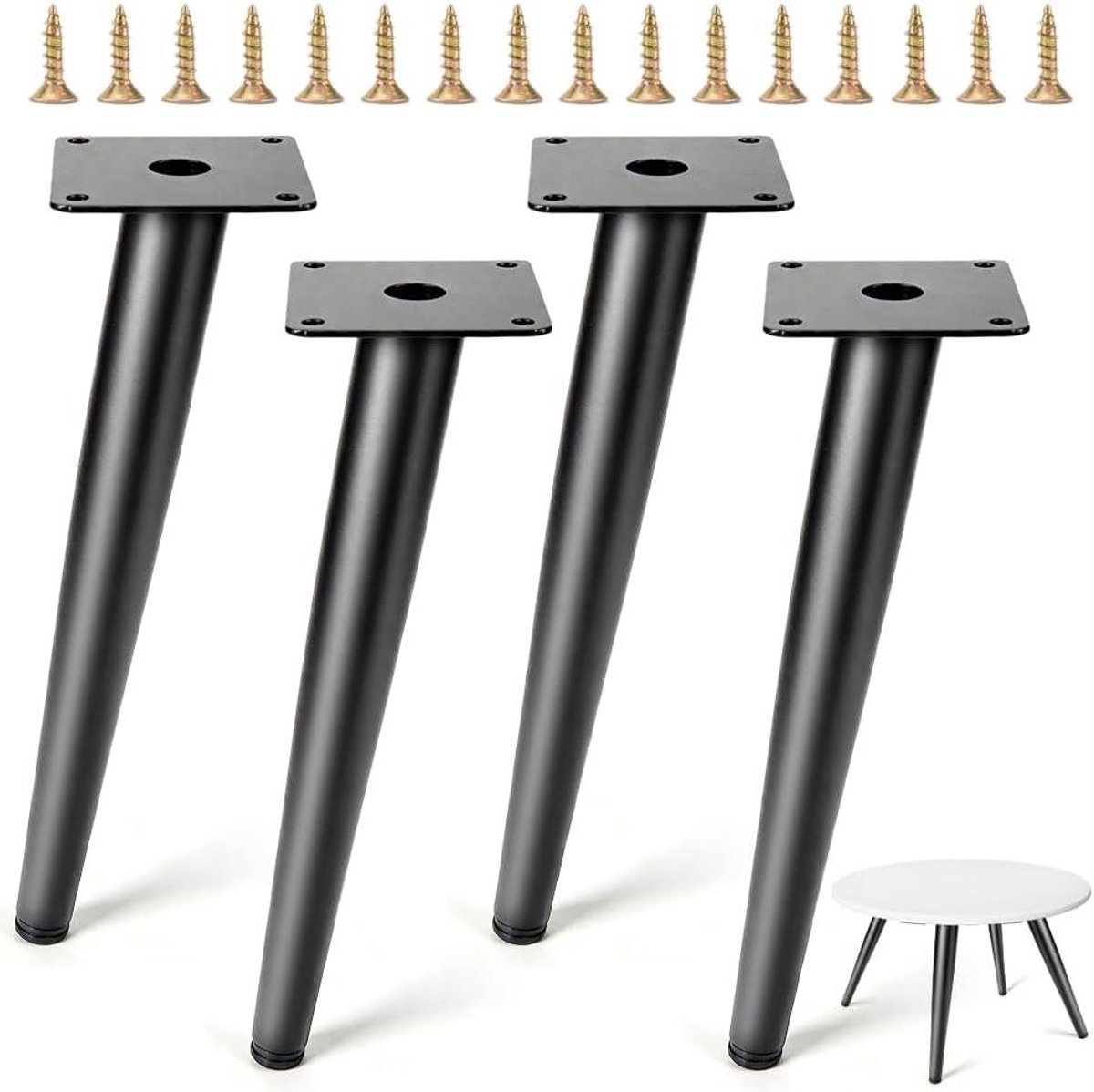Tafelpoten Set - Meubelpoten Metaal - Meubels Maken - Krasbestendige Doppen - 40 cm - Zwart