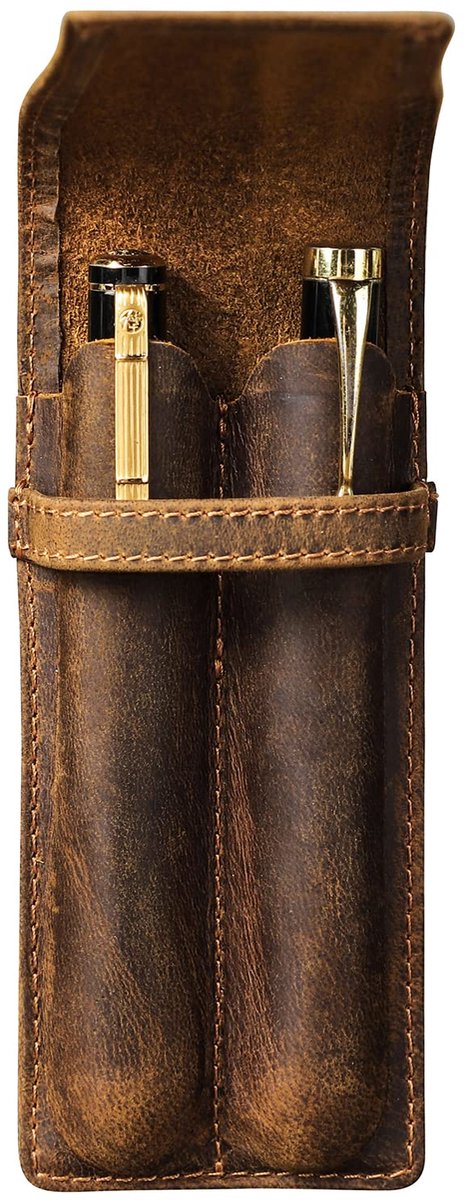Pennenetui - Echt Leer Handgemaakt Vintage Stijl Organizer - Beschermhoes voor Reizen en Bureau - Koffie 2