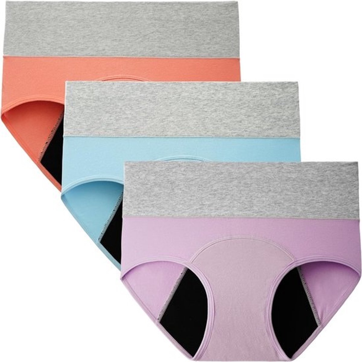 Menstruatie-ondergoed voor dames, katoen, lekvrij, hoge taille, 3 stuks