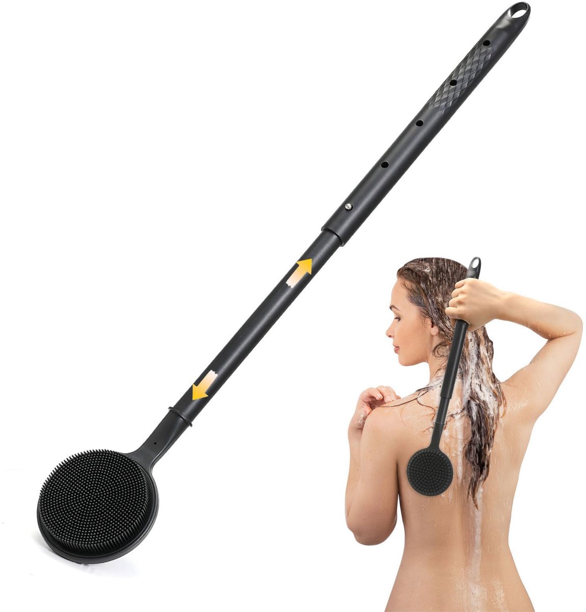 Rugborstel - Telescopisch - Lange Steel - Dubbelzijdig - Voor Douche Peeling en Massage - 58.5 cm