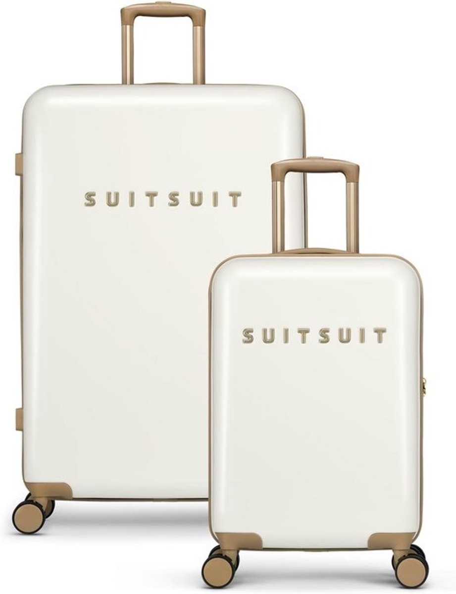 Set van Twee Reiskoffers in Witte Houtnerf - Klassieke Stijl voor Vakantie