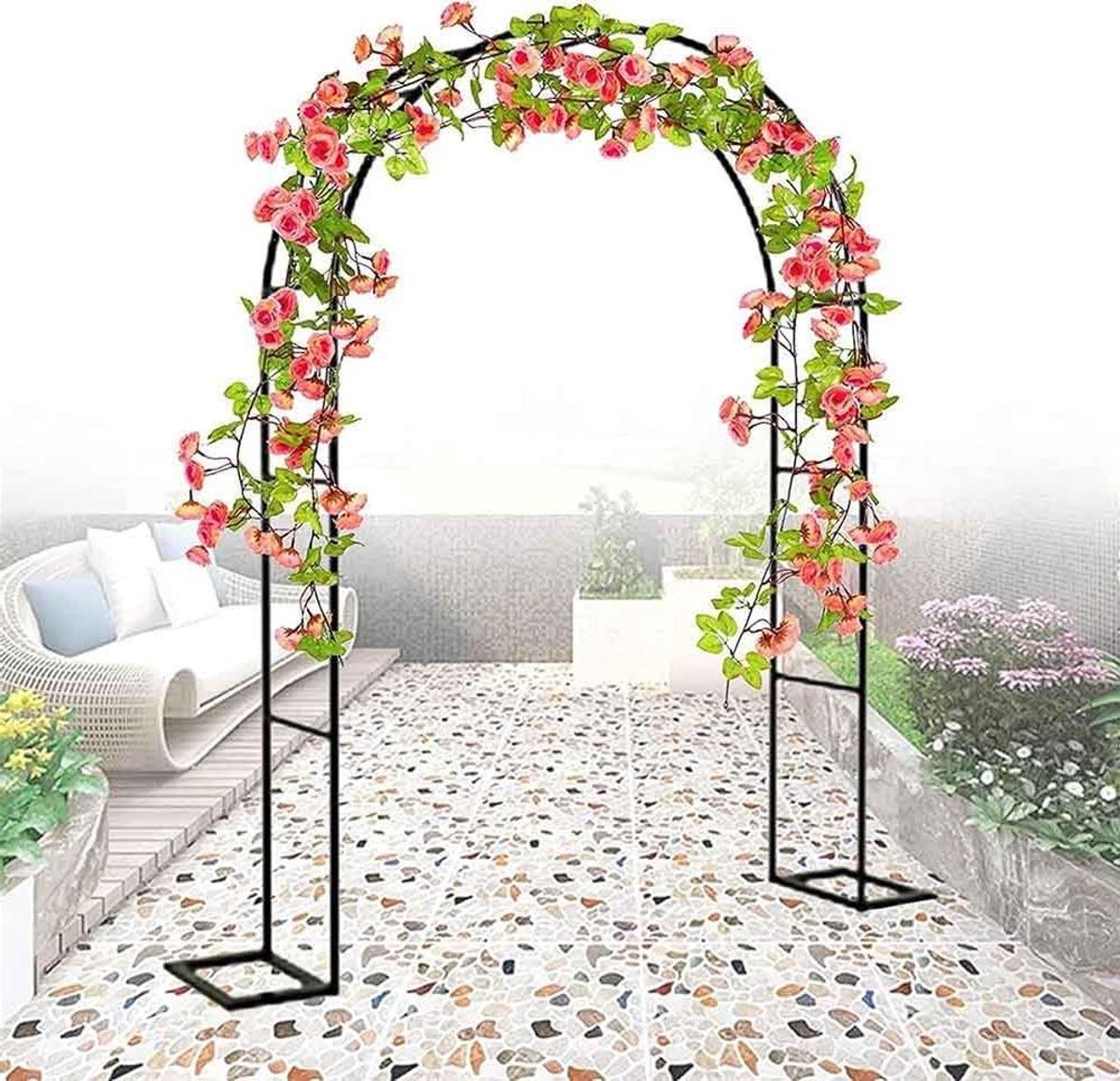 Tuinboog Metaal - Hekwerk Klimplanten - Decoratieve Tuin - Weerbestendig Staal - 180x220cm - Zwart
