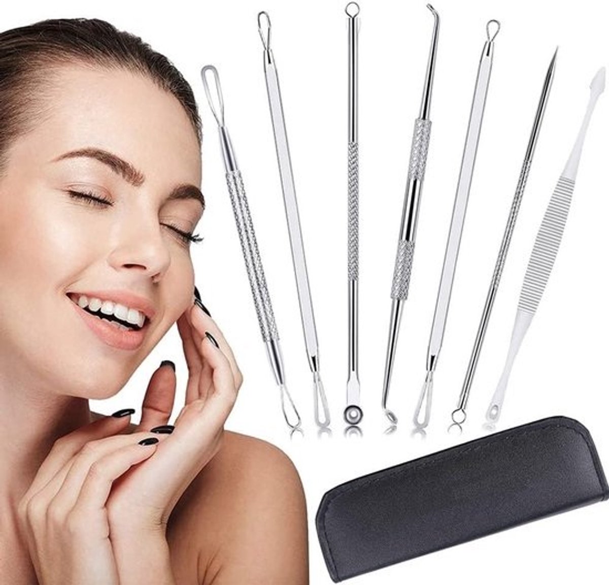 Professionele 14-delige Set Roestvrijstalen Tools voor Blackheads & Puistjes Verwijderen - Inclusief Etui