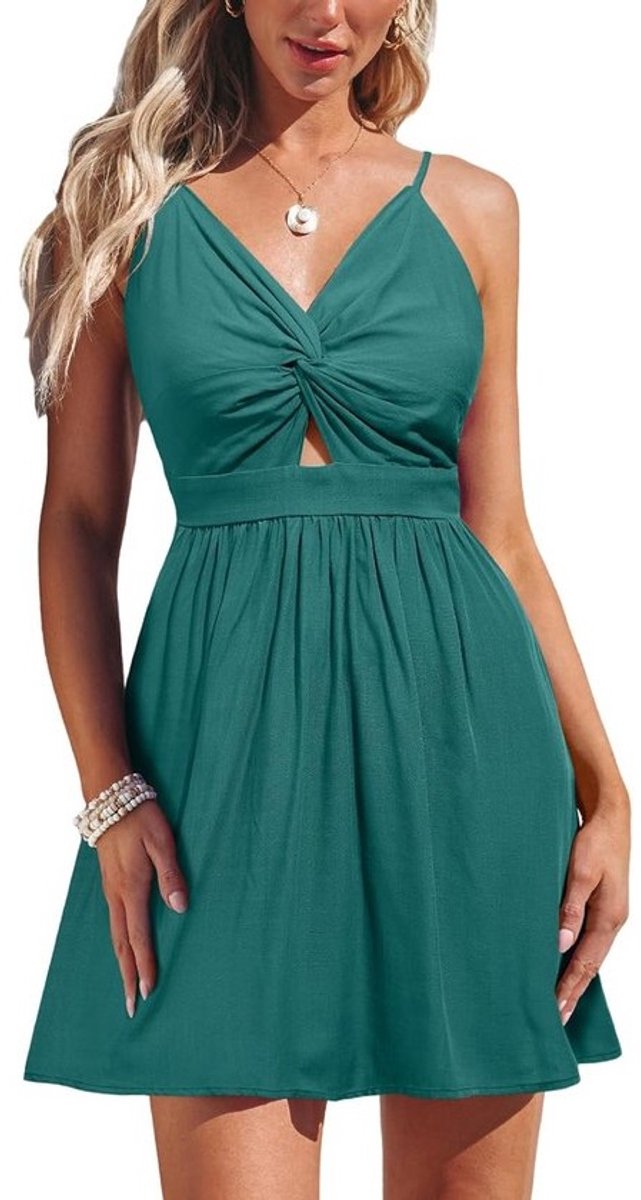 Dames Zomerjurk met V-Hals en Twist Detail - Boho Casual Strandjurk