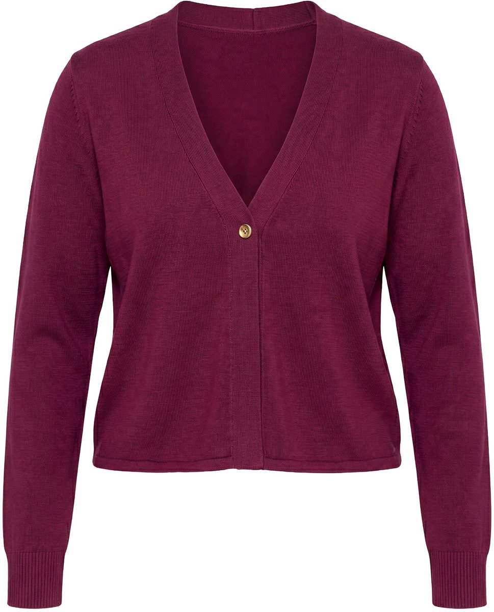 MIAMODA - Dames - Vest rechte pasvorm sierknoop lange mouwen - Wijnrood - Maat 54+