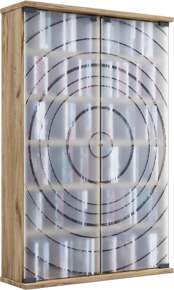 CD DVD Opbergkast - Media Meubel - Media Opbergen - Met Glazen Deur - 60x92x18 cm - Honing Eik