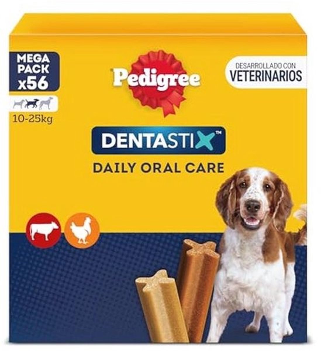 Pedigree DentaStix Daily Oral Care Dental Care Snack voor middelgrote honden - Hondensnoepjes met kip- en rundvleessmaak Elke dag - 1 x 56 stuks