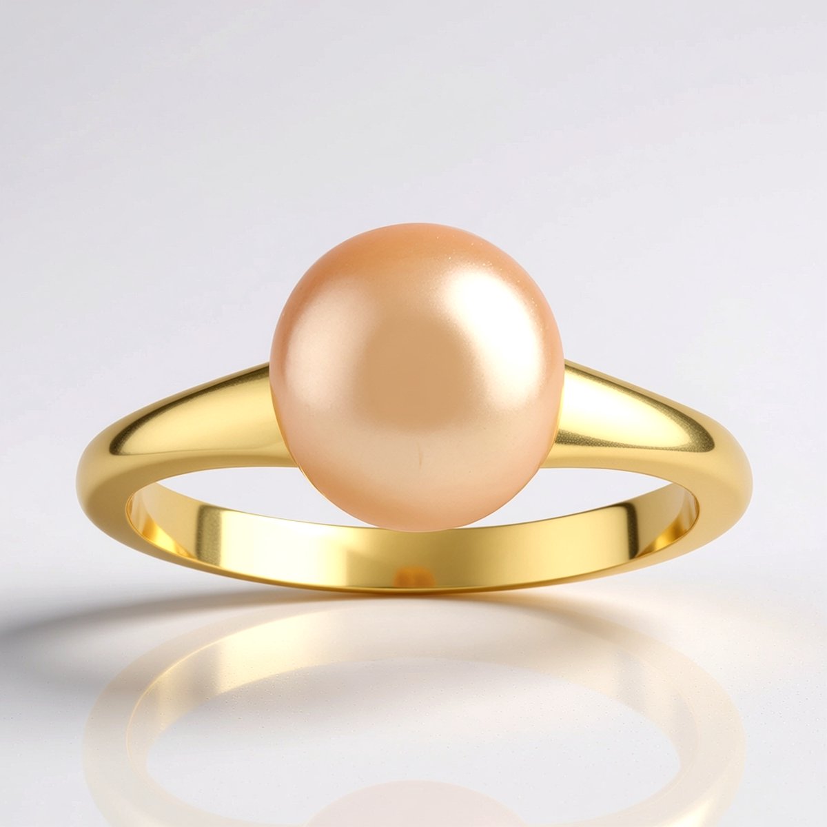 Cavill - Elegante Zilveren Ring met Perzikkleurige Ming Parel 8mm - 925 Sterlingzilver Geelverguld - Dames Ronde Parel Ring Handgemaakt