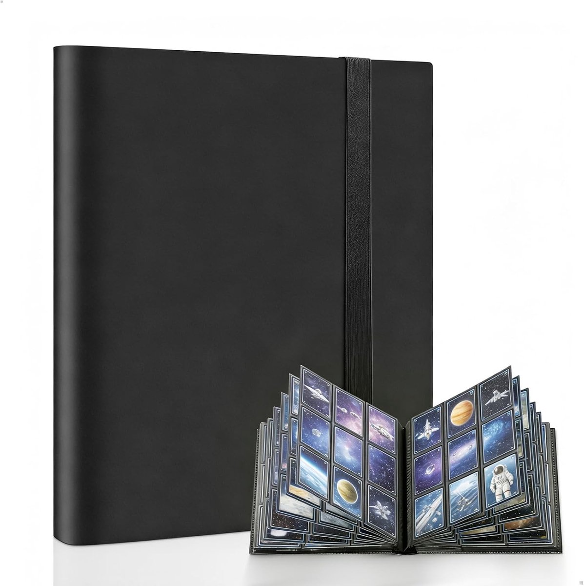 Kaartenmap met 9 Compartimenten, 360 Kaarten, Waterdichte Foto Kaartenbinder voor Verzamelaars en Spelletjes, Zwart, 24.5 x 12 x 1 cm, Ideaal voor Sportkaarten en Ruilkaarten