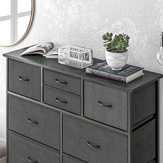 DESMIU Opbergkast Commode Met 10 Opvouwbare Stoffen Lades Stalen Frame Voor Woonkamer Slaapkamer En Hal Zwart 100x30x100 Cm — afbeelding 4