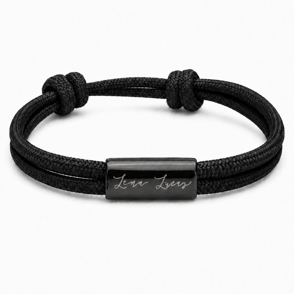Verstelbare gepersonaliseerde herenarmband met naam – Paracord armband – Gratis gegraveerd-Zwart