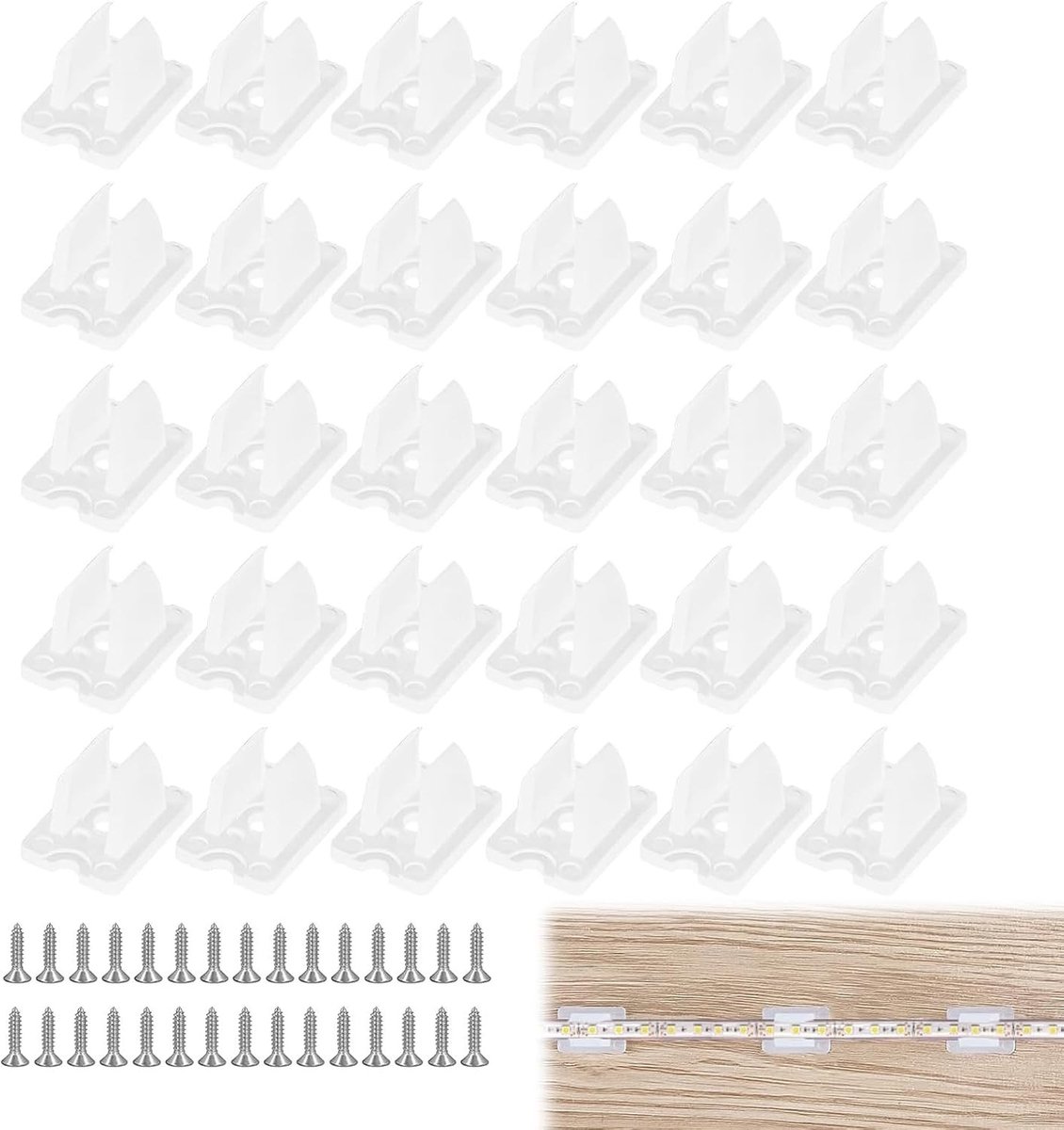 30 stuks transparante montageclips met schroeven voor 6 mm ledstrips, bevestigingsclips en houder voor neonverlichting en lichtstrips