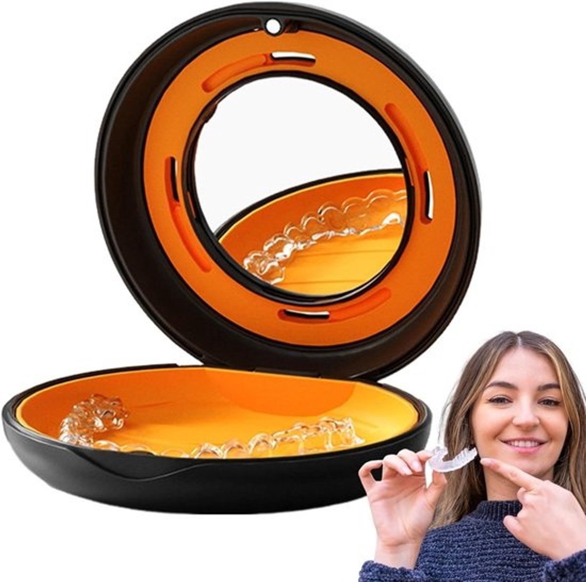 Opbergdoos Beugel - Prothese Houder - Hygiënisch Opbergen - Ventilatiegat Ontwerp - 9 x 9 x 2.8 cm - Zwart