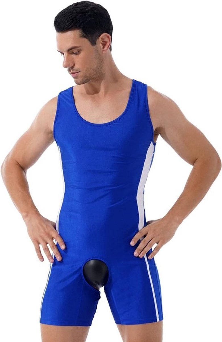 Mannen Jumpsuit Mouwloos Met Open Kruis - Sexy Bodysuit & Sportondergoed
