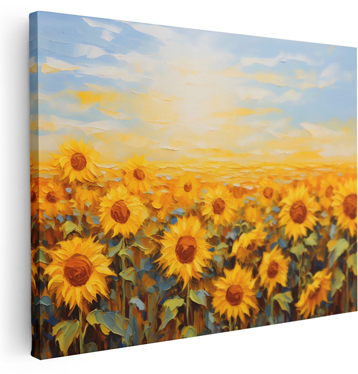 Artaza Canvas Schilderij Zonnebloemenveld - 160x120 cm - Groot - Wanddecoratie Natuur - Muurdecoratie Bloemen - Schilderijen Op Canvas Geel