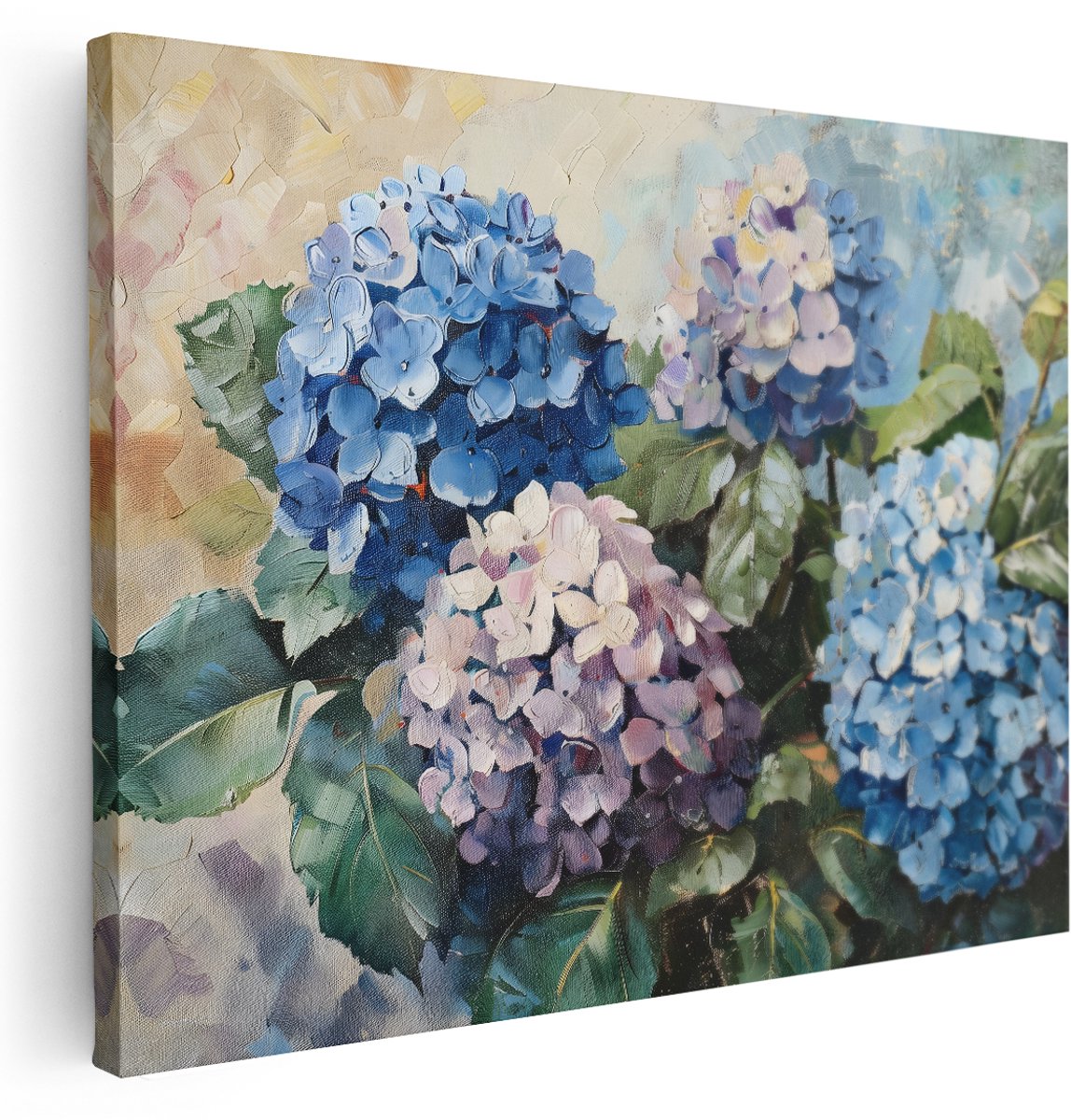Artaza Canvas Schilderij Bloemen - 160x120 cm - Groot - Wanddecoratie Hortensia - Muurdecoratie Impressionistisch - Kamer Accessoires Natuur - Blauw Paars