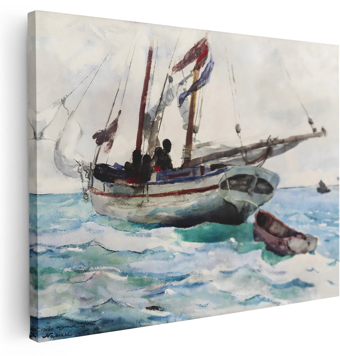 Artaza Canvas Schilderij Zee - 160x120 cm - Groot - Wanddecoratie Zeilboot - Muurdecoratie Strand - Schilderijen Op Canvas Boot Klassiek
