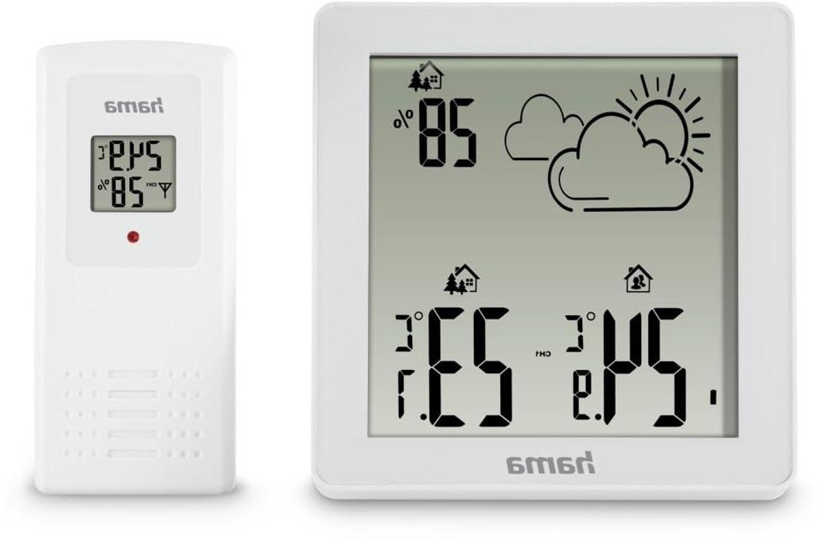 Weerstation met Sensor - Binnenthermometer Buitenthermometer - Weersvoorspelling Binnen - Draadloze Buitenmeting - 50 Meter Bereik - Wit
