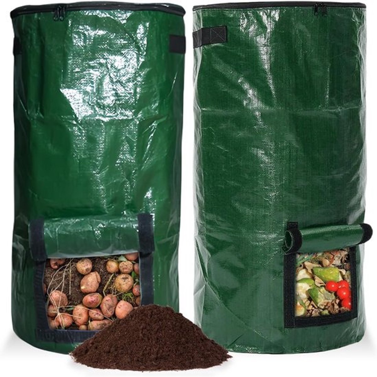 2 stuks snelcompostzak met deksel - herbruikbare en opvouwbare tuincompostbak - kunststof container voor tuin, terras en balkon - 34 gallon