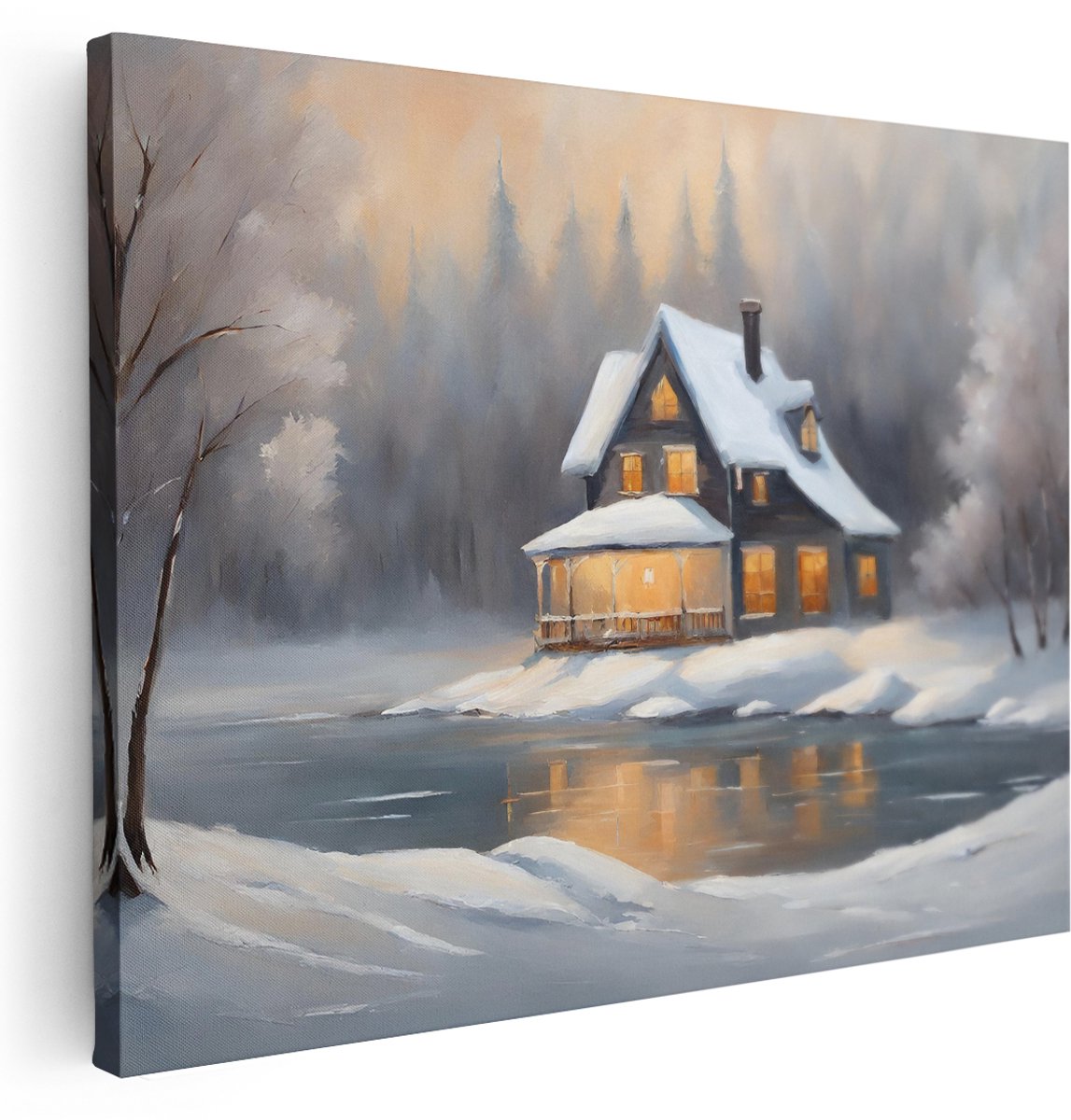 Artaza Canvas Schilderij Zonsondergang - 160x120 cm - Groot - Wanddecoratie Winter Landschap - Muurdecoratie Natuur - Kamer Accessoires Bos