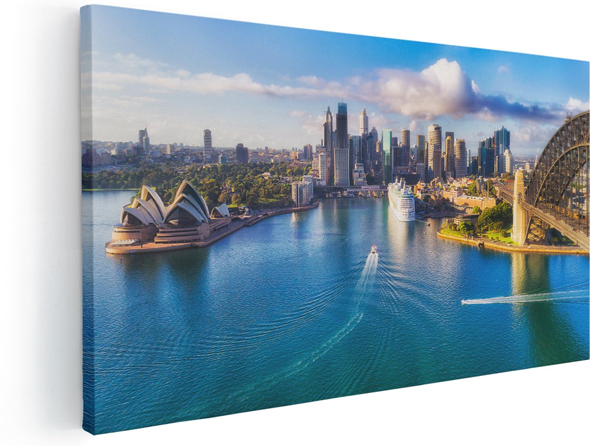 Artaza Canvas Schilderij Sydney Stad bij de Haven - 180x90 cm - Groot - Wanddecoratie Woonkamer - Schilderijen - Muurdecoratie