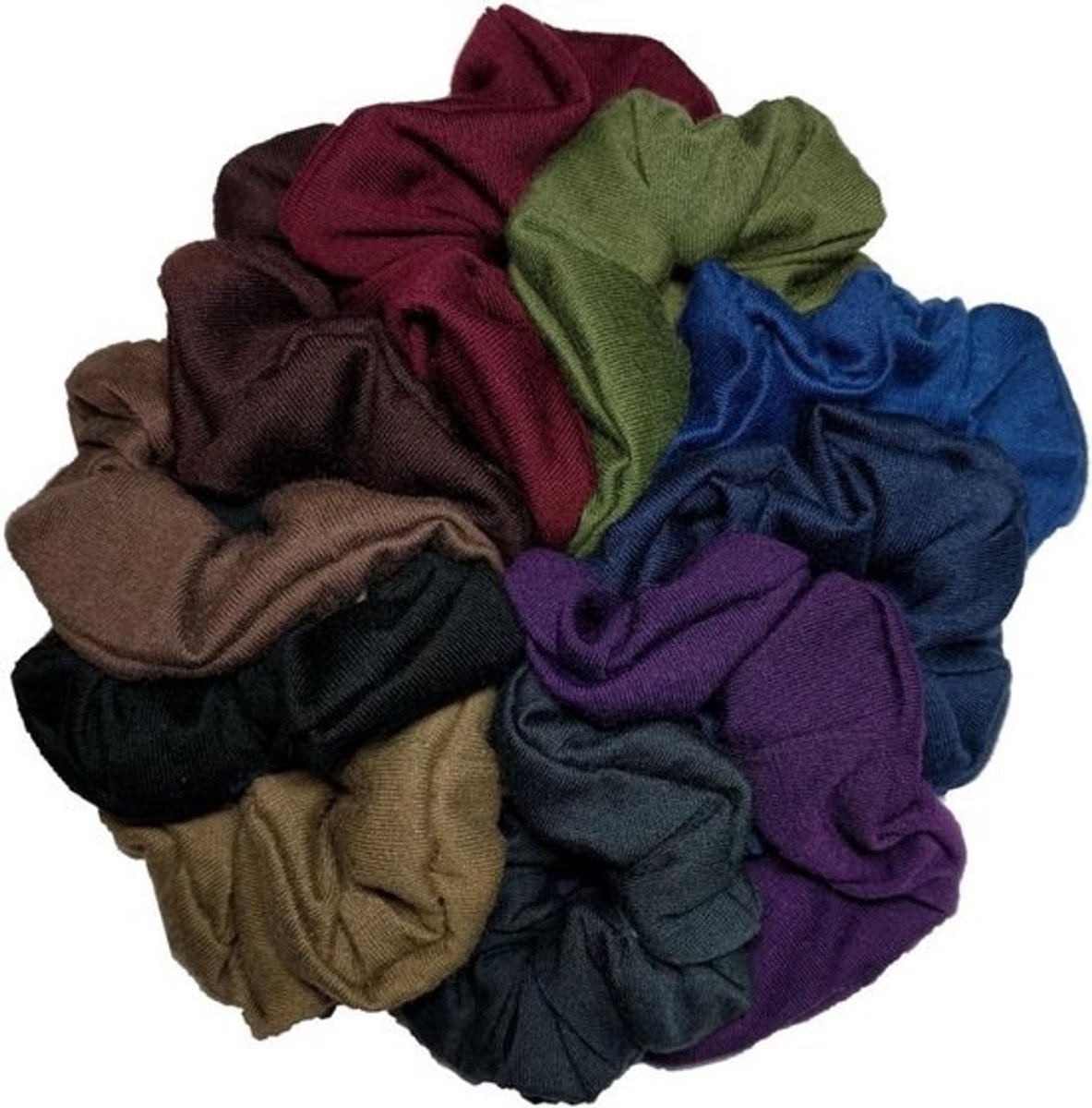 Set van 10 Katoenen Scrunchies in Donkere Kleuren – Zacht Haaraccessoire