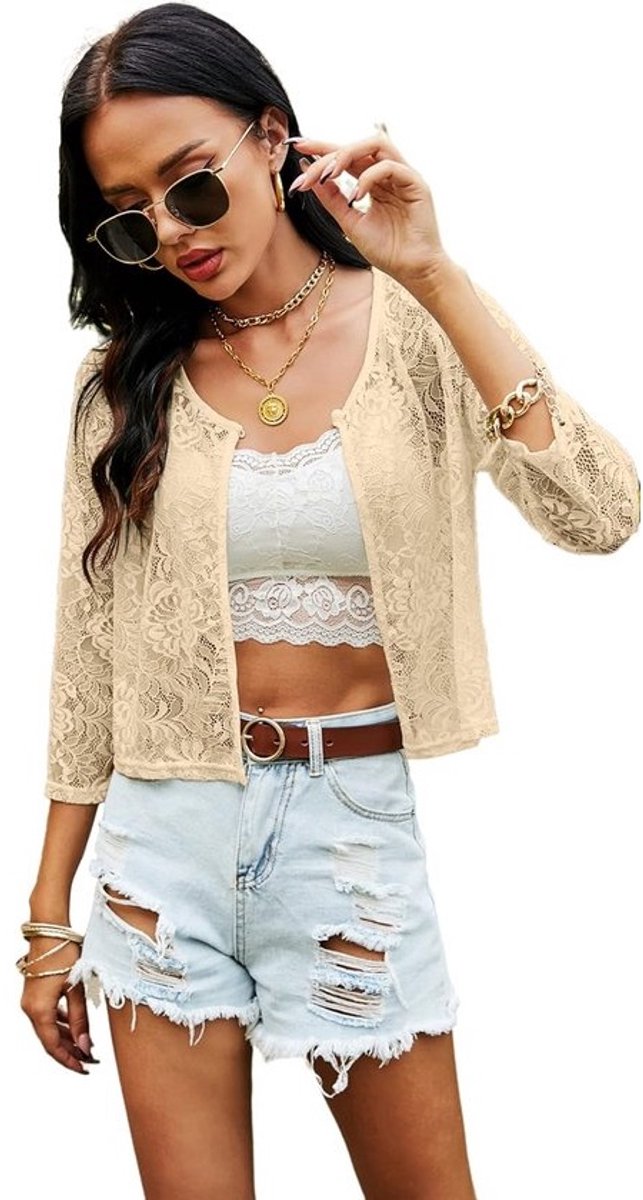 Dames Kort Vest met Kant Lange Mouwen Bolero Jasje Zomer Schoudervest