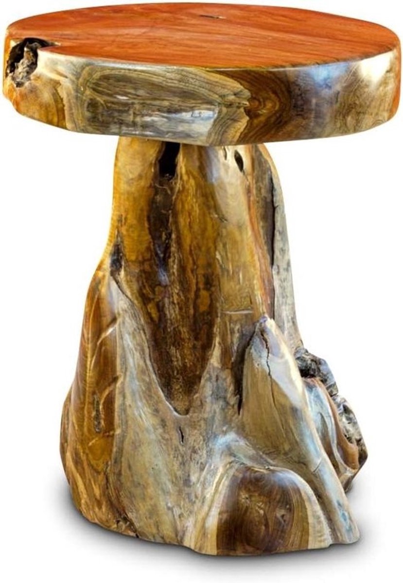 Teak bijzettafel - Houten tafel Boomstamtafel - Woonkamer inrichten - Handgemaakt uniek stuk - 40x40x50 cm - Natuurlijk