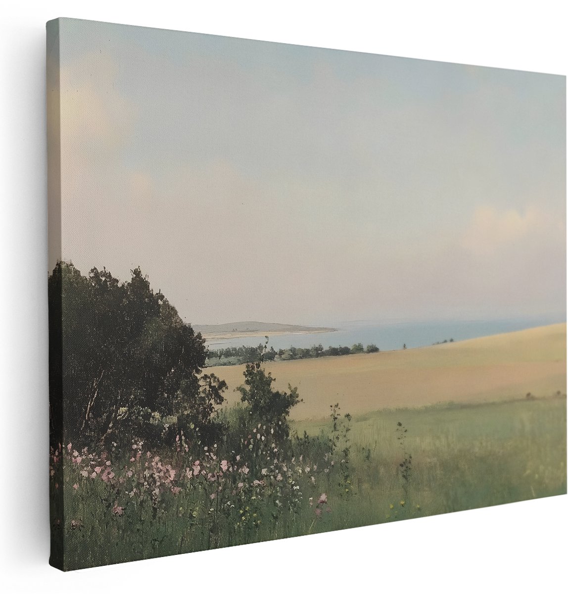 Artaza Canvas Schilderij Natuur - 160x120 cm - Groot - Wanddecoratie Kustlijn - Muurdecoratie Veld - Schilderijen Op Canvas Zee