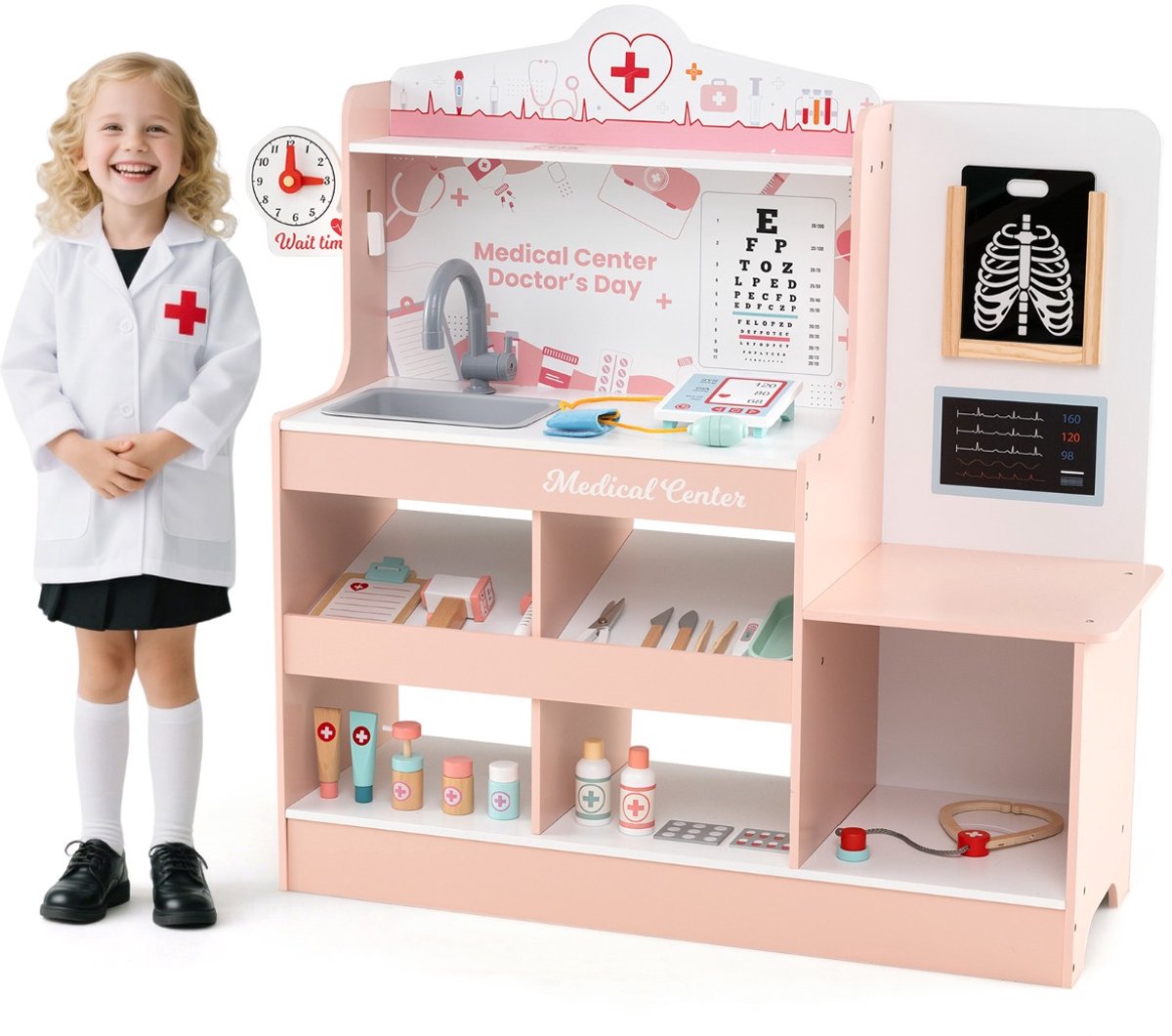 SureDeal® - Rollenspell - Ziekenhuis Speelgoed - Medische Apparatuur - Accessoires Houten Dokter - 97x30,5x88 cm - Roze