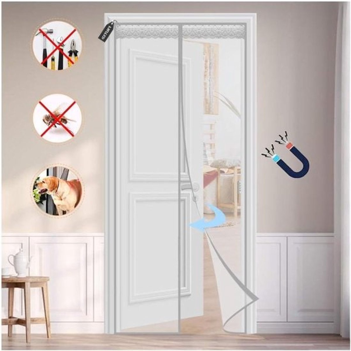 Magnetisch Horgordijn - Vliegendeur Gordijn - Insecten Buiten Houden - Automatisch Sluitend - 100x215cm - Grijs