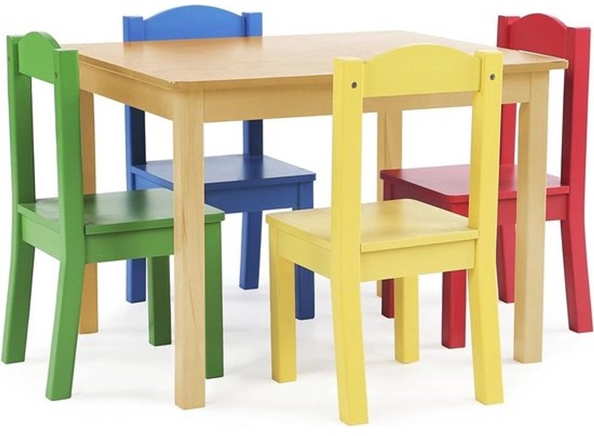Houten vierkante kindertafel met 4 stoelen - Perfect voor peuters en kleuters