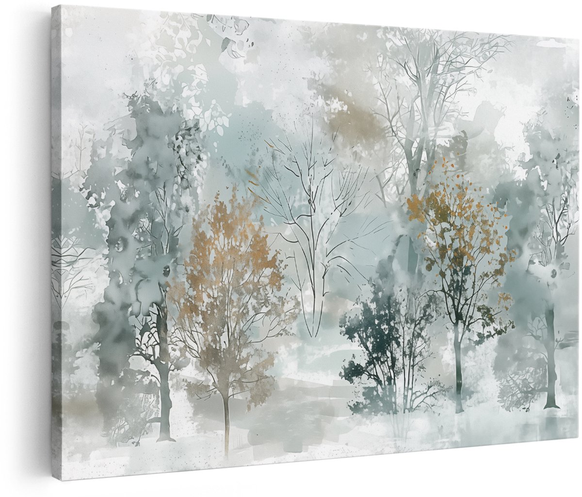 Artaza Canvas Schilderij Aquarelkunstwerk van Bomen - 150x100 cm - Groot - Wanddecoratie Woonkamer - Schilderijen - Muurdecoratie