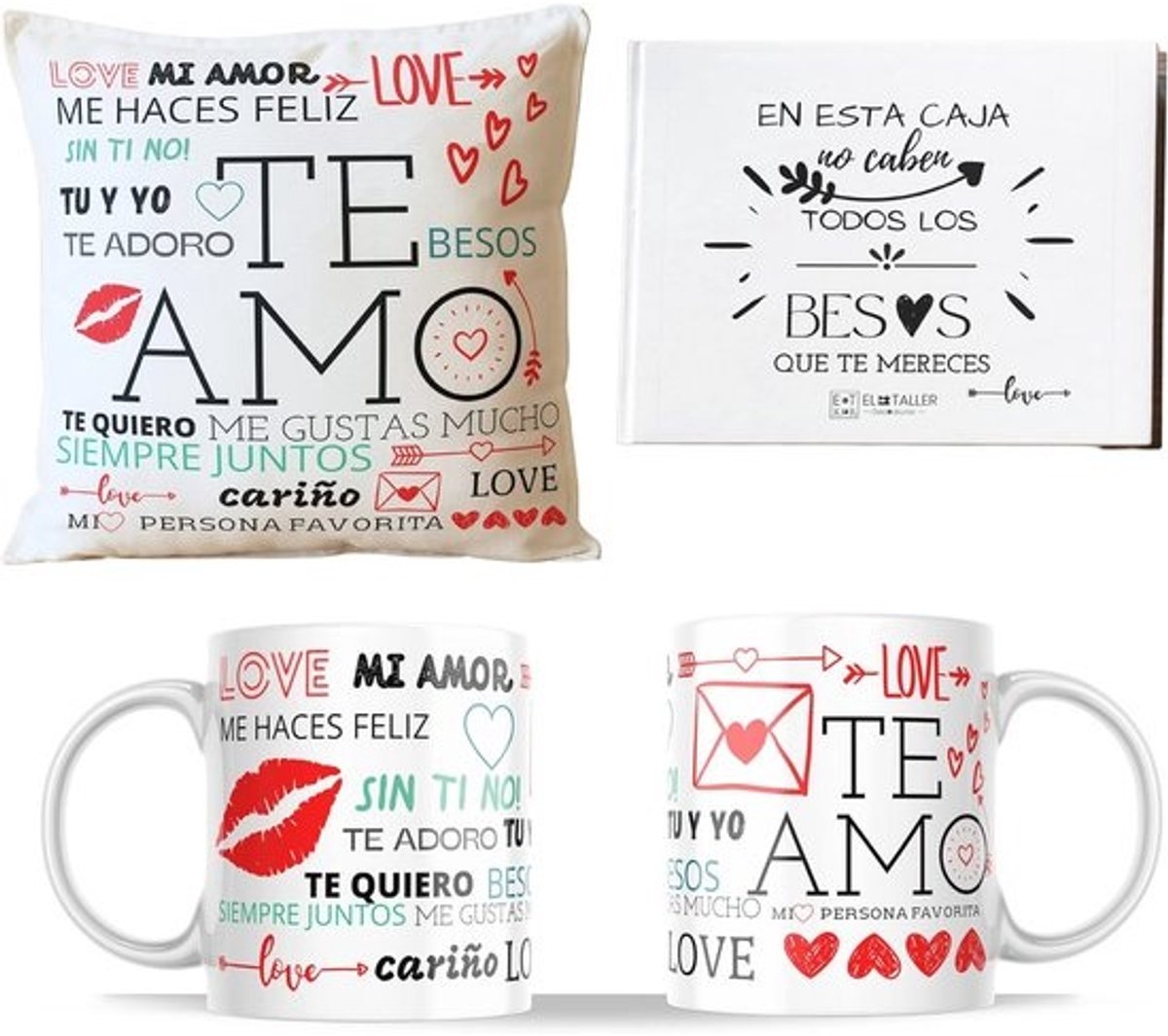 Romantische cadeaus voor koppels - Kussen en Mok met Liefdesboodschappen - Originele Geschenken voor Valentijnsdag, Verjaardag en Jubileum