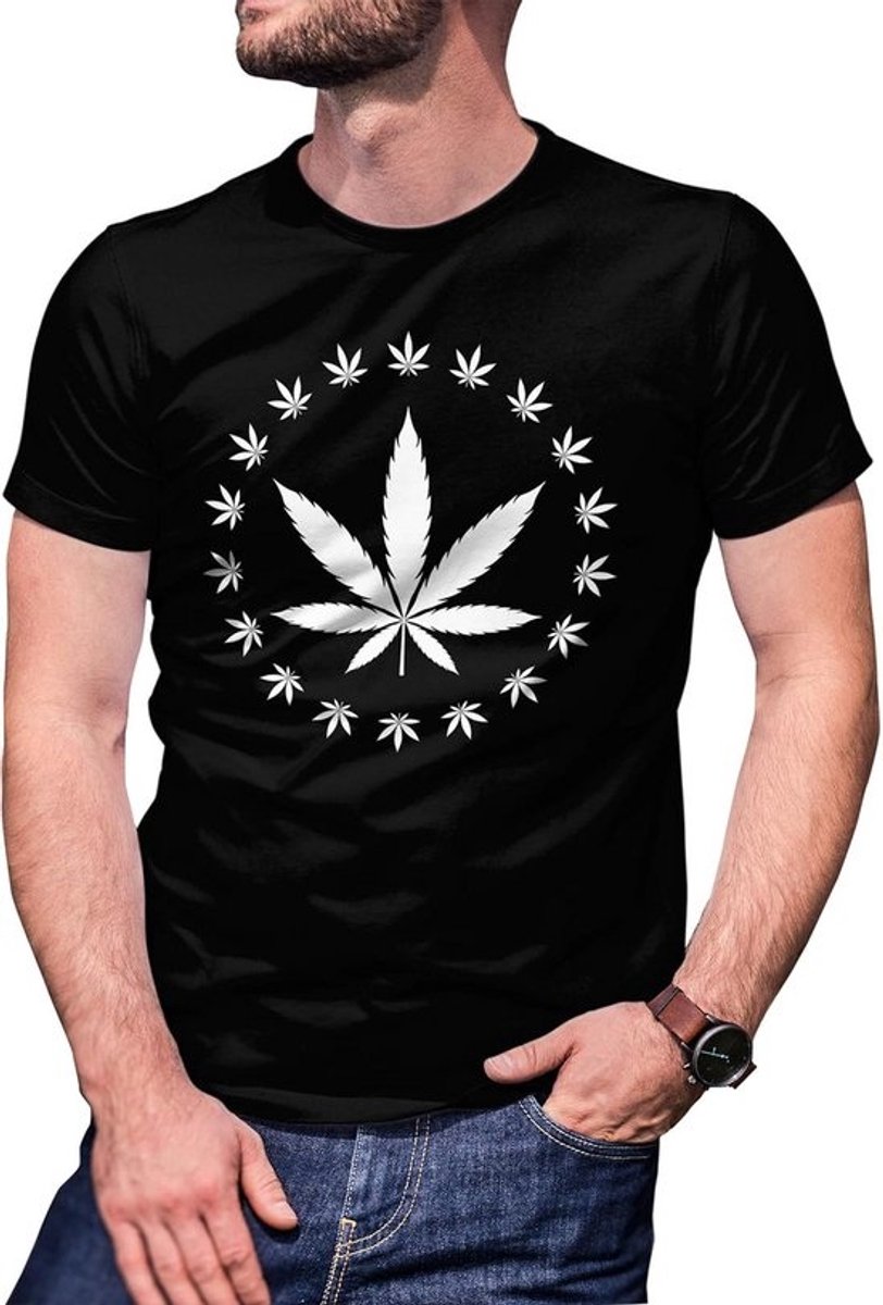 Heren T-Shirt met Groen en Cannabis Thema | Relaxed Fit Kleding