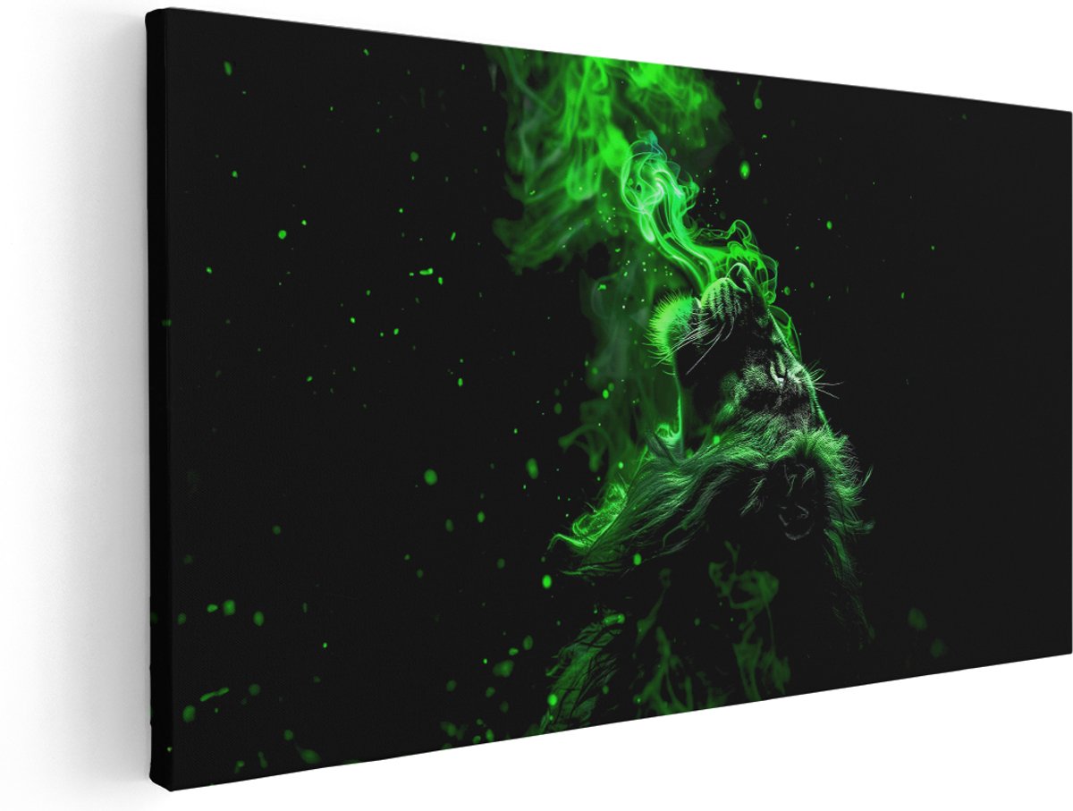 Artaza Canvas Schilderij Leeuwenkop - 140x70 cm - Groot - Wanddecoratie Dieren - Muurdecoratie Abstract Groen - Schilderijen Op Canvas