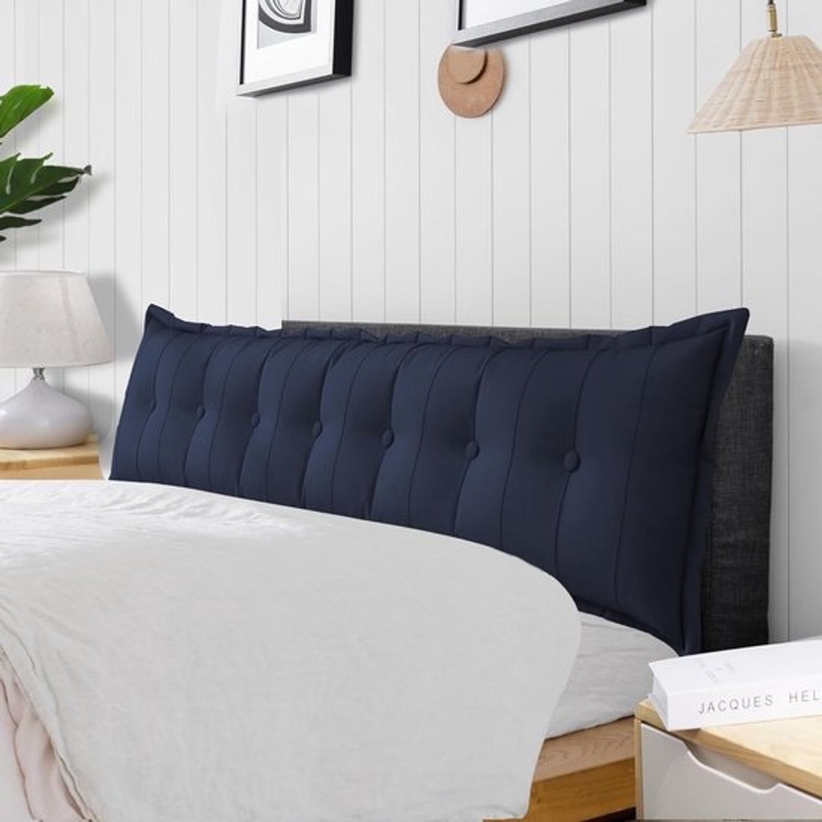 Groot Leeskussen - Rugsteun Kussen - Comfortabel Lezen - Ademende Katoen-Linnen - 200 x 50 cm - Donkerblauw