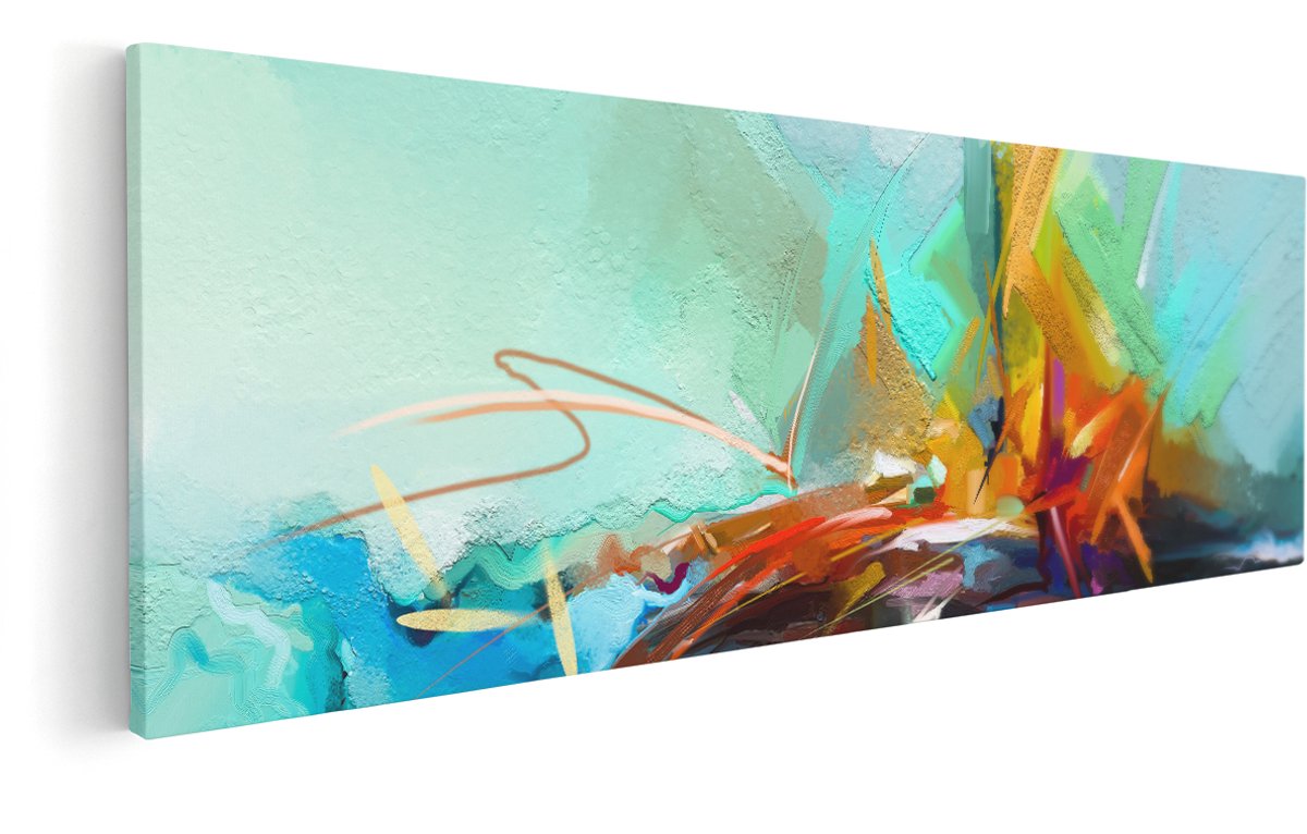 Artaza Canvas Schilderij Abstracte Kunst - Kampvuur - 150x50 cm - Groot - Wanddecoratie Woonkamer - Schilderijen - Muurdecoratie