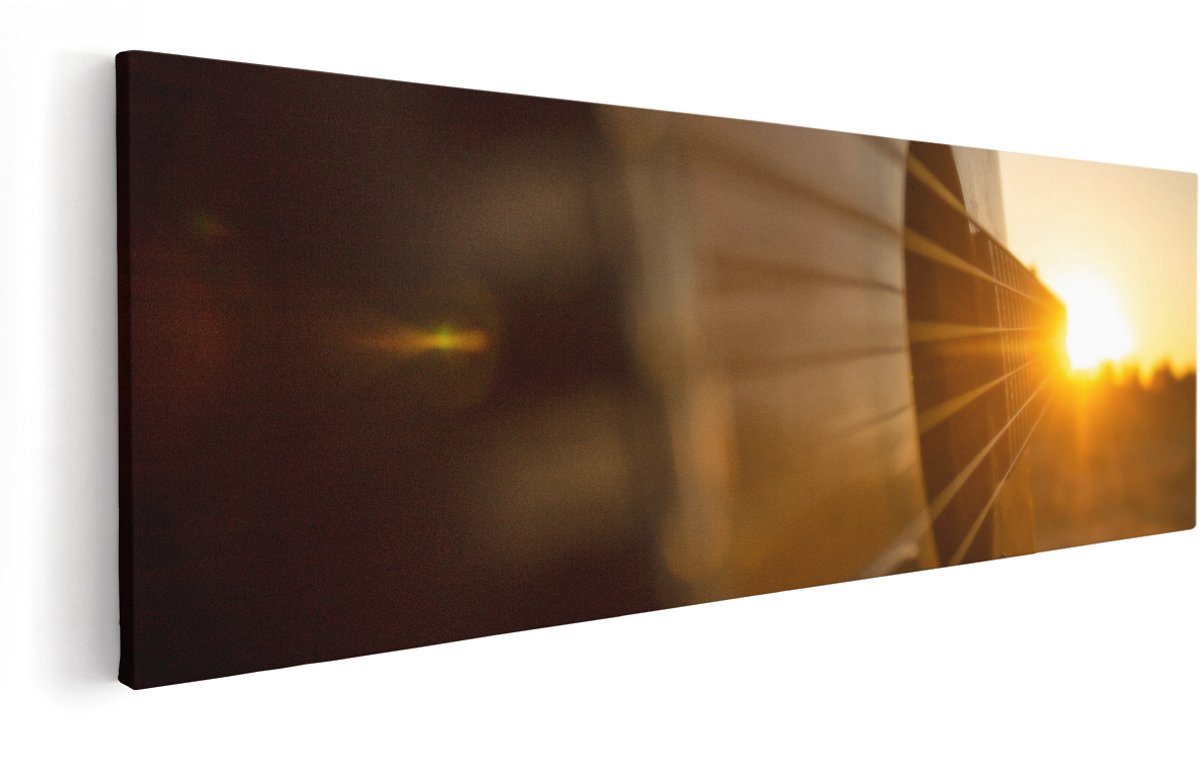 Artaza Canvas Schilderij Gitaar Spelen Tijdens Zonsondergang - 150x50 cm - Groot - Wanddecoratie Woonkamer - Schilderijen - Muurdecoratie