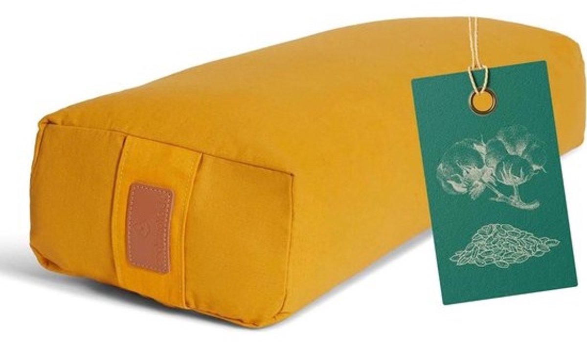Hoekig Yoga Bolster - Meditatiekussen Yogakussen - Yoga en Pilates - Biologische Speltvulling - 67 x 13 cm - Geel