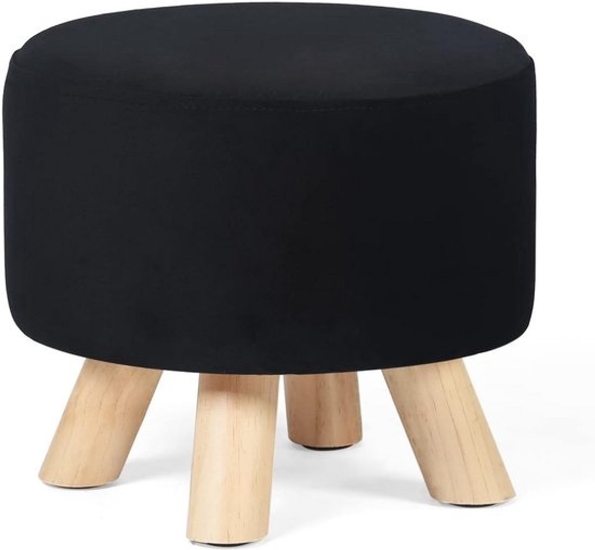 Kleine Ronde Voetenbank / Poef met Houten Poten - Zwart Stof