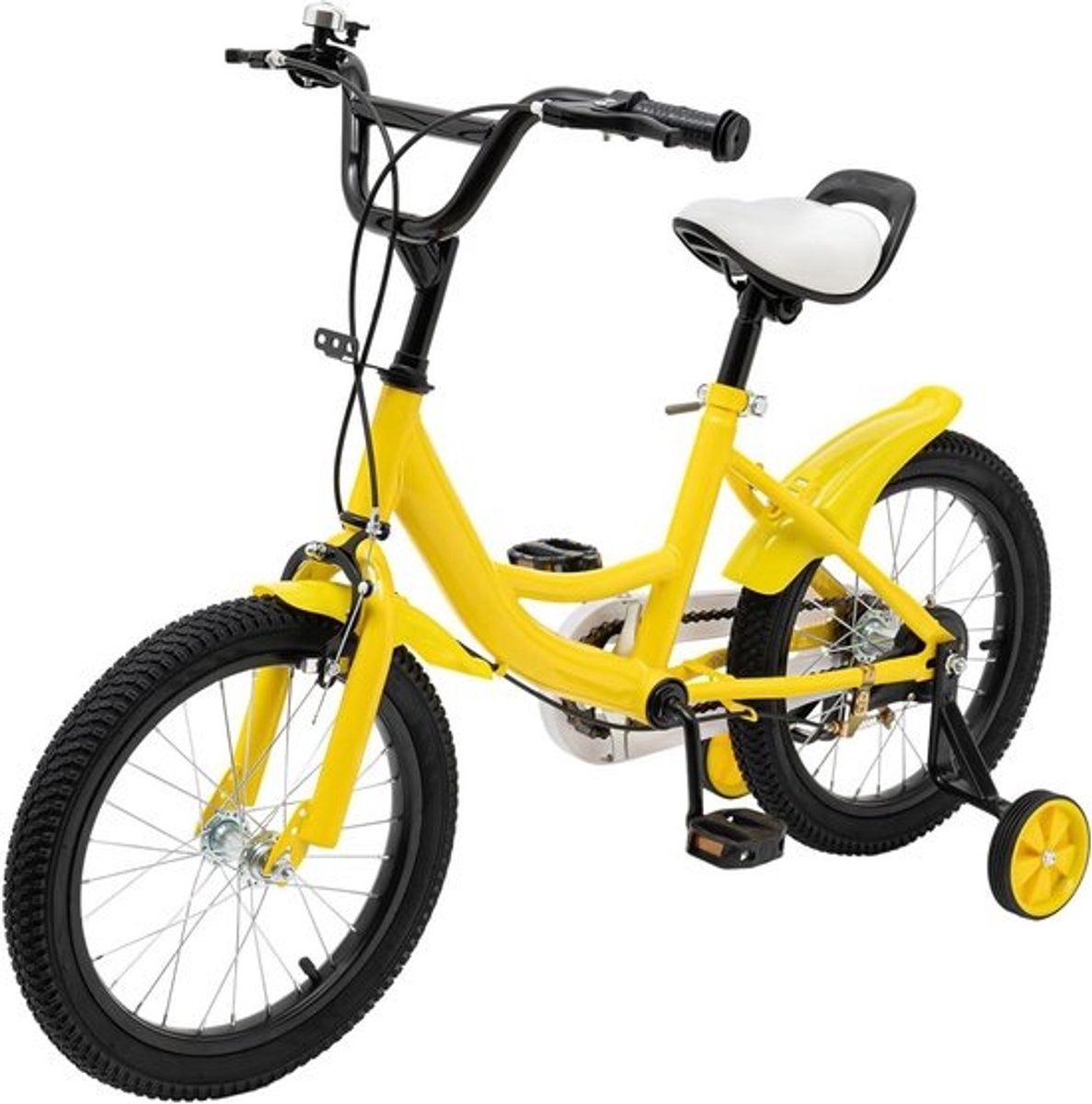 kinderfiets-kinderfiets16 inch-steunwielen- verstelbaar zadel-Met zijwieltjes- voor kinderen van 5 tot 8 jaar-(100-135 cm)-Geel.
