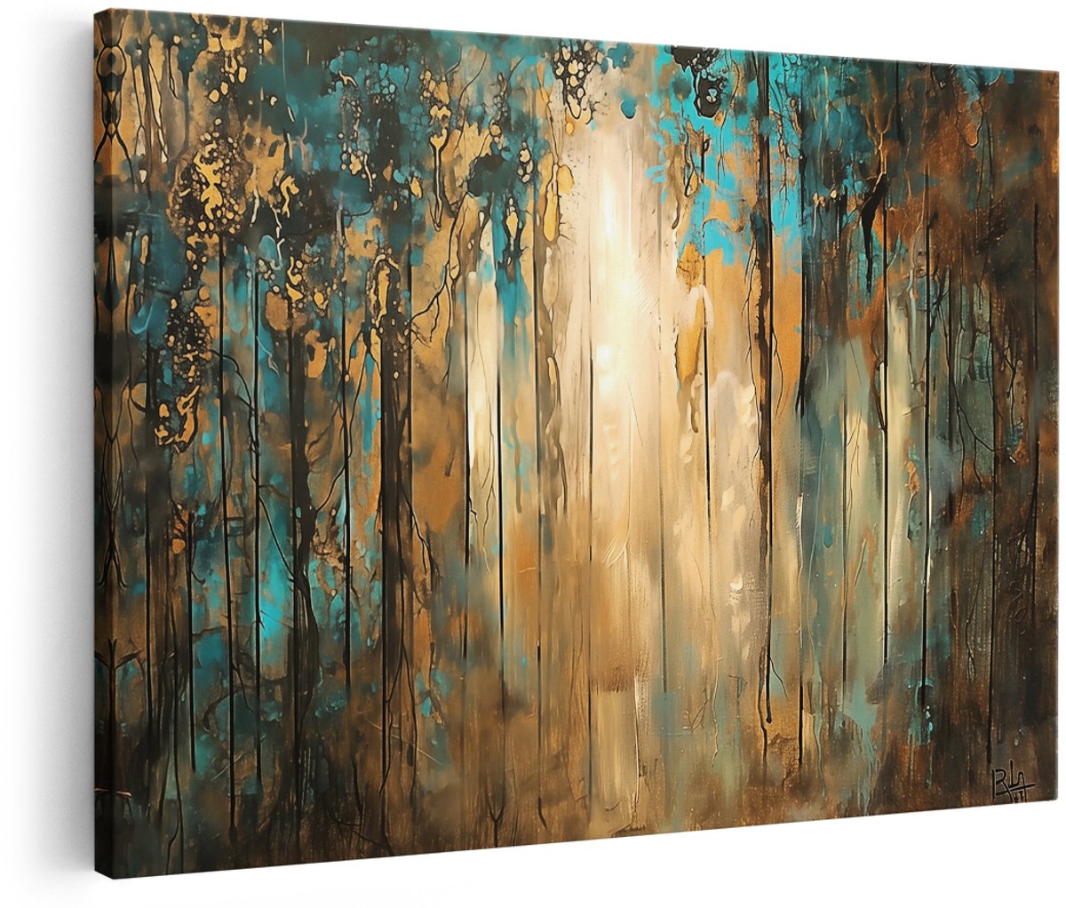 Artaza Canvas Schilderij Abstract Kunstwerk van een Bos - 150x100 cm - Groot - Wanddecoratie Woonkamer - Schilderijen - Muurdecoratie