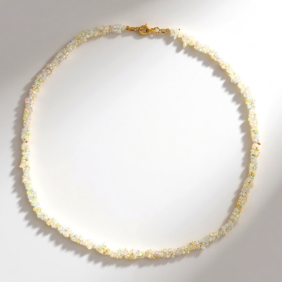 Cavill - Welo Opaal Ketting - 42 Karaat Ethiopische Opaal - 925 Verguld Sterling Zilver - Elegante Meerlaagse Damesketting - Sieraden voor Vrouwen