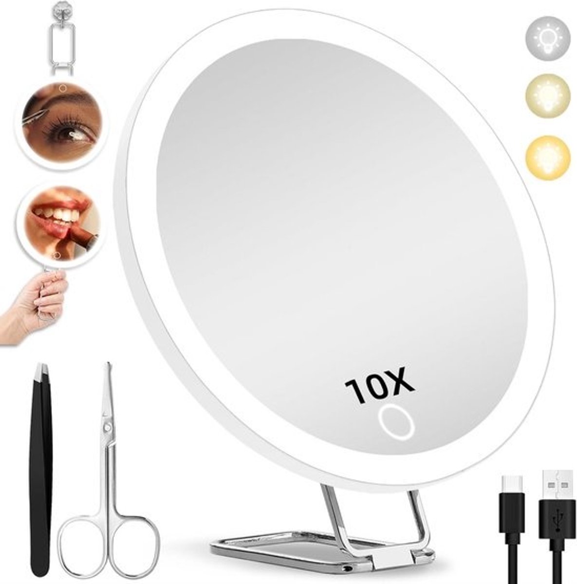 Vergrote Make-up Spiegel met Verlichting en Flexibele Standaard