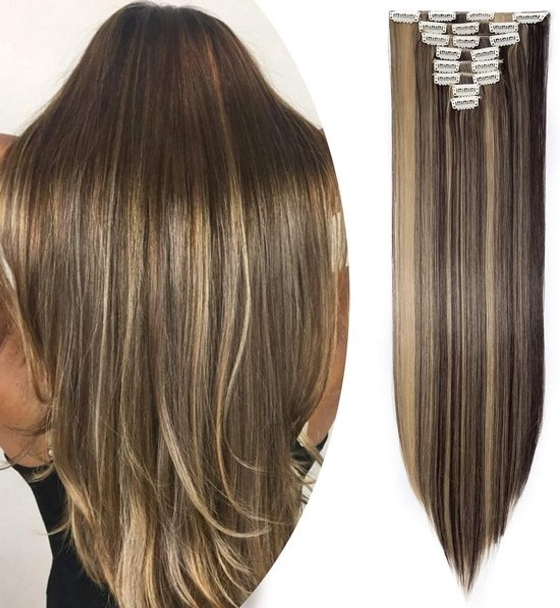 Clip-in Haarextensies Set van 8 Strengen 66 cm Natuurlijke Look