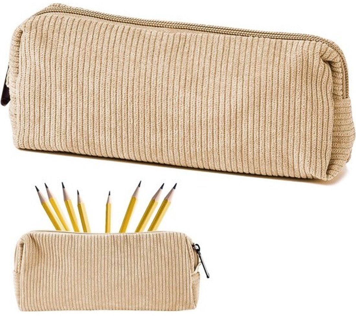 Corduroy Pennenzak Beige voor School en Make-up - Ruim en Stijlvol