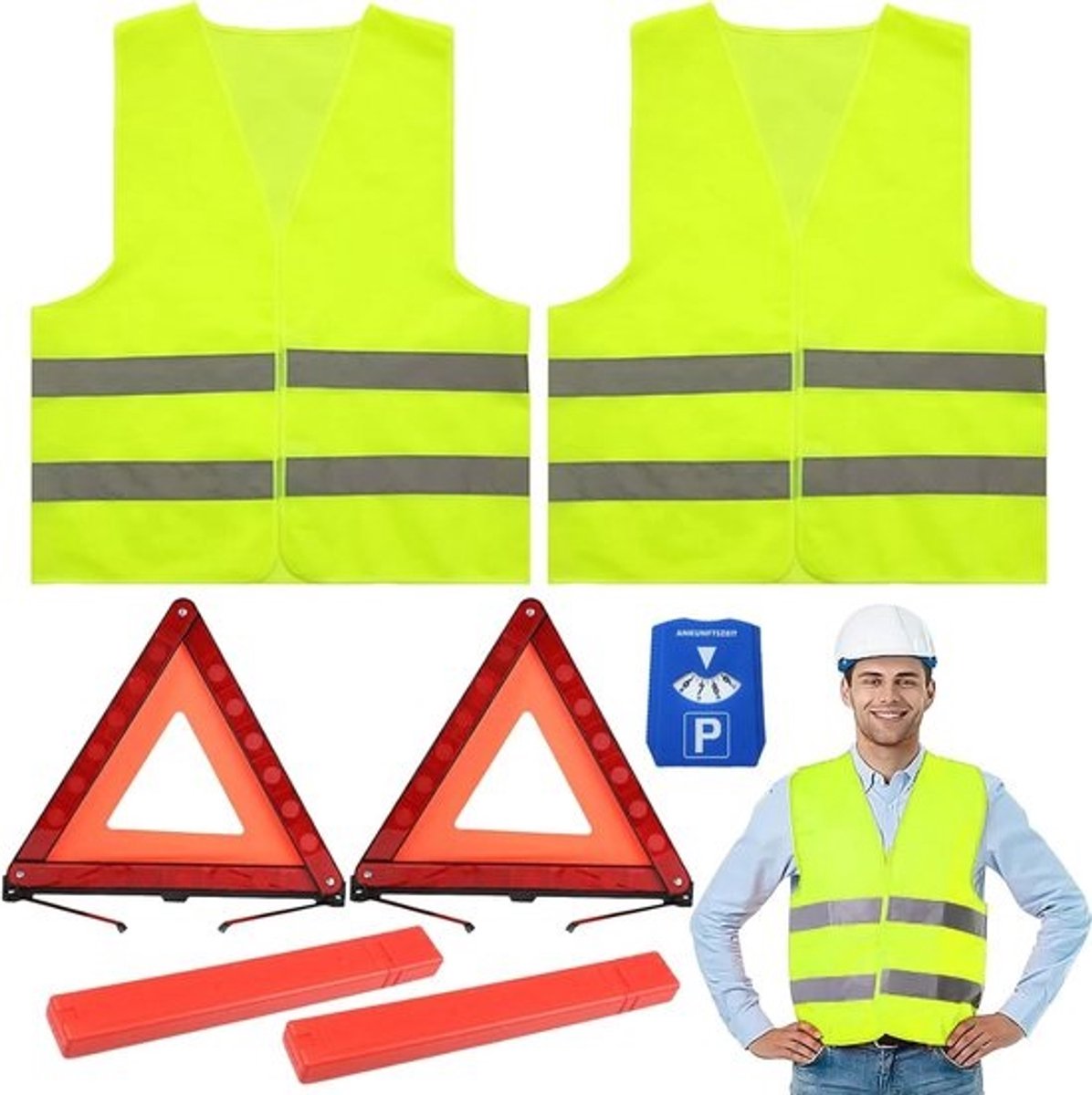 Veiligheidsset Auto: 2x Gevarendriehoek, 2x Veiligheidsvest en Parkeerschijf